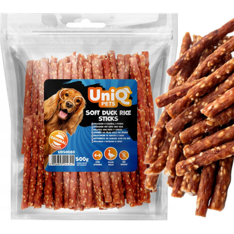 Snack per cani in bastoncini morbidi con anatra e riso UniQ Pets 500g