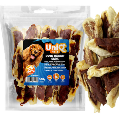 Snack per cani, orecchie di coniglio ripiene di anatra UniQ Pets 500g