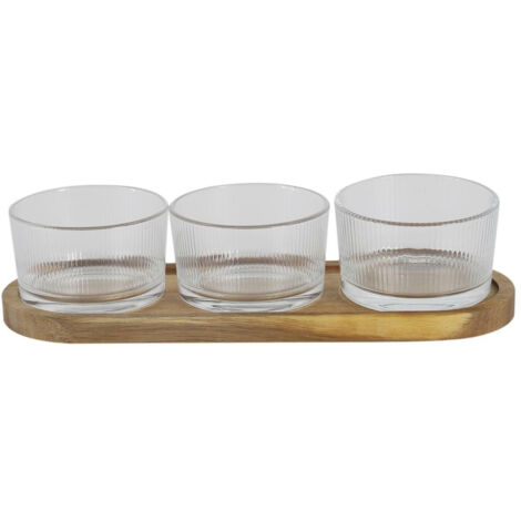 Snack-Servierset aus Akazie/Glas