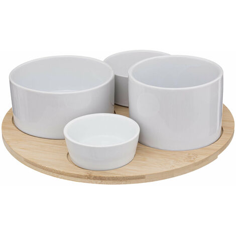 Snack-Servierset mit 4 Schalen und Bambustablett