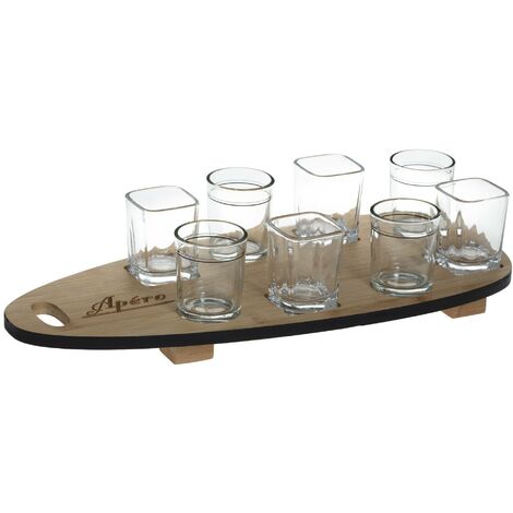 Snack Set sur un plateau en bois, 8 verres