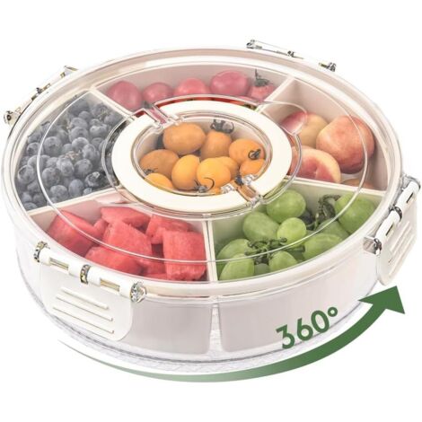 Snackbox mit 6 Fächern, drehbare Snackschale, Organizer für Picknicks und Familientreffen, abnehmbarer Snack-Schleuder für Süßigkeiten, Obst, Nüsse, geht nicht durch