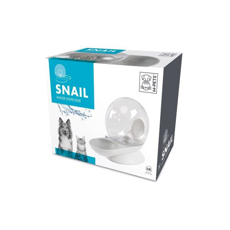 M Pets - snail Distributeur deau avec filtre - 2800 ml - Blanc, Gris + Transparent