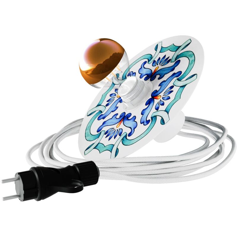 Image of Snake Eiva con paralume mini Piatto Ellepì 'Maioliche', lampada portatile per esterni, con portalampada IP65 e spina Con lampadina - Maiolica Blu