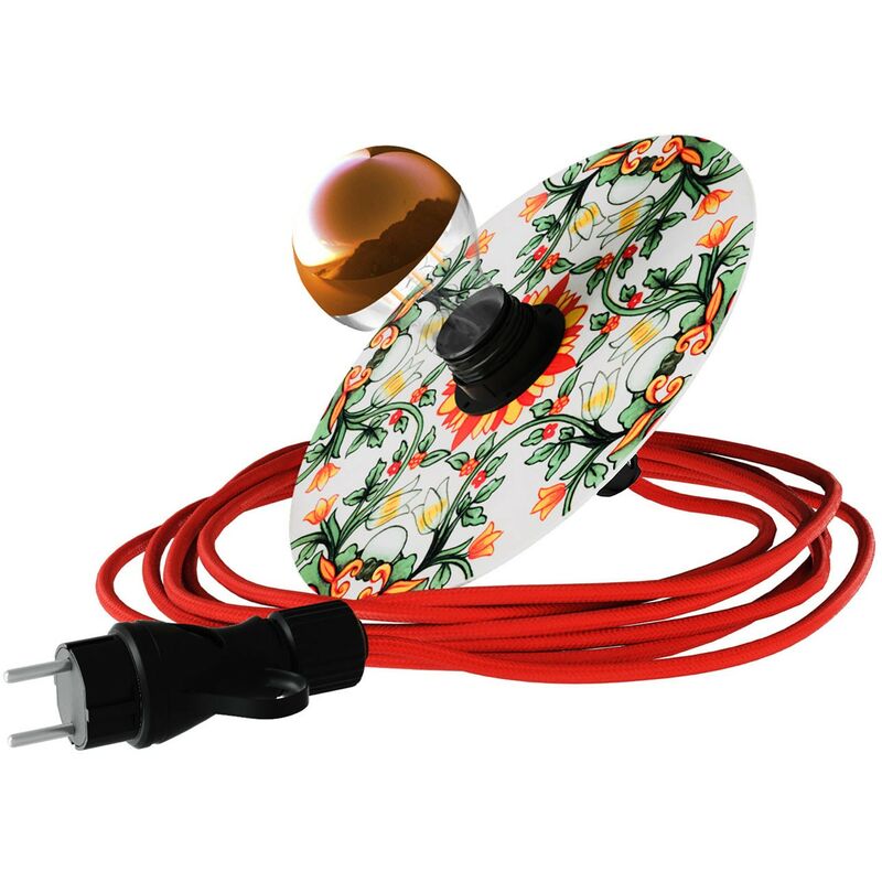 Image of Snake Eiva con paralume mini Piatto Ellepì 'Maioliche', lampada portatile per esterni, con portalampada IP65 e spina Con lampadina - Maiolica Rosso