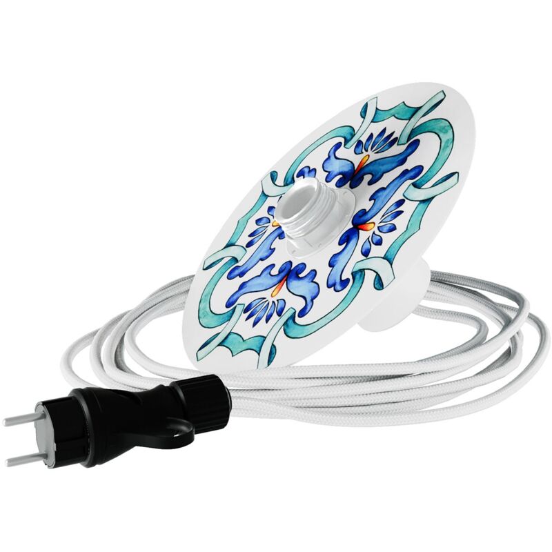 Image of Snake Eiva con paralume mini Piatto Ellepì 'Maioliche', lampada portatile per esterni, con portalampada IP65 e spina Senza lampadina - Maiolica Blu