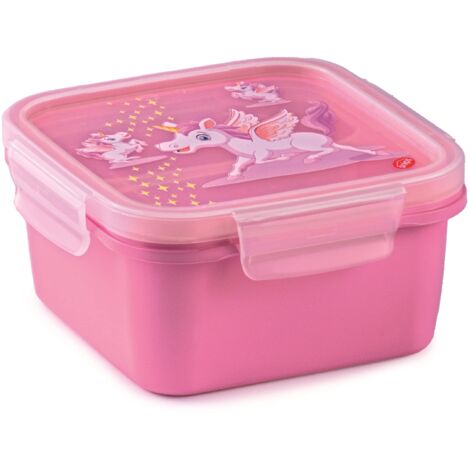 Snips Lunch Box Quadrato Porta Merenda Bambini Contenitore per Cibo Decoro Unicorno  4 chiusure di sicurezza Colore Rosa  0,80 LT  15x15x7,5  Made in Italy  0% BPA