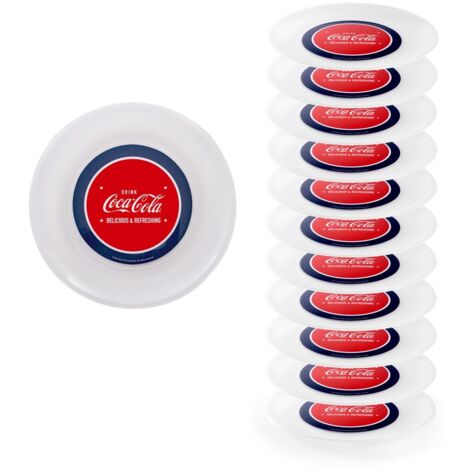 Snips, Set 12 Piatti Coca Cola, Piatti Plastica Rigida Lavabili Coca-Cola, Piatti Plastica Riutilizzabili Diametro 23.5 cm Made in Italy 0% Bpa