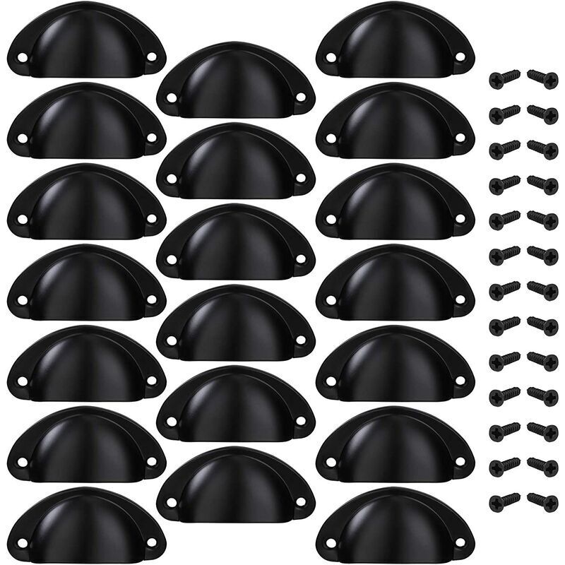Snow 20 Pieces Retro Vintage Furniture Cabinet Door Drawer Drawer Handles and Knobs Shell Shape with Silver Screws 8 3 2 cm Black