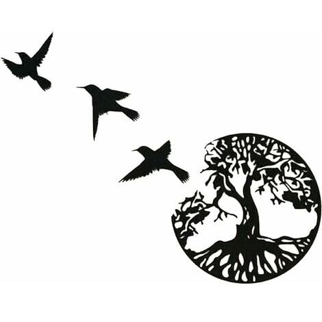 Snow  Metal Wall Art Tree Of Life With Birds Deco Black - 28CM/11.02in Tree Of Life Wall Decor Modern Wall Decor Metal Tree Family Sign Home Decor