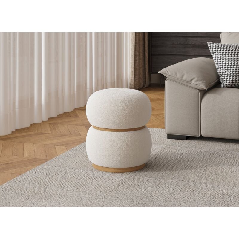 Deco In Paris - snow - Pouf design en tissu effet peau de mouton écru et bois snow