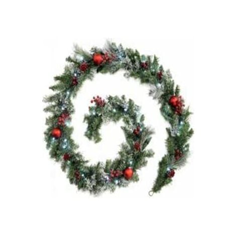 Snow Topped LED Faux Pine Luxury Pre-Lit Christmas Garland Festive Wreath Xmas Deluxe Decor Lighting Warm White Fireplace Decoration Ornamental Garlands Mains Powered 270cm)