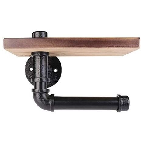 Snow Wall Mounted Wooden Toilet Paper Holder Iron Pipe Holders with Shelf for Bathroom
