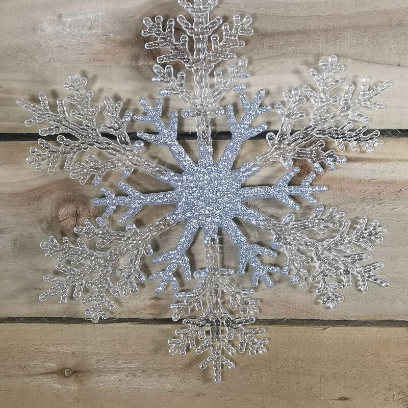 Pms International - Snow White 31cm Hanging Acrylic Snowflake In Glittery Silver And Clear