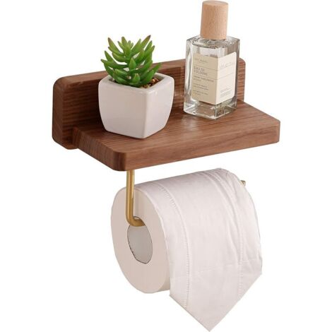 Snow  Wooden Toilet Paper Holder with Shelf Self Adhesive Wall Mounted Toilet Paper Holder for Bedroom