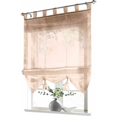 Snow1 Roman blind with loops, curtains, kitchen, transparent, blind with loops, curtains, modern voile (light brown, W x H 60 x 155 cm)