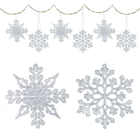 Snowflake Christmas Decoration, 36 Pcs 10cm Snowflake Hanging Decorations with 36 Cords, Snowflake Ornaments for Window Christmas Tree Winter Decoration (Silver)