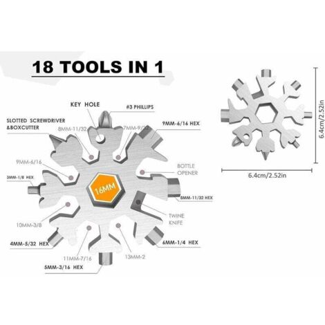 Snowflake Multi-Tool 18 in 1 Snowflake Cacciavite Strumento Onnipotente Apribottiglie Portatile in Acciaio Inox Regalo di Natale per Viaggi Quotidiani Campeggio Avventura Strumenti -Versaille