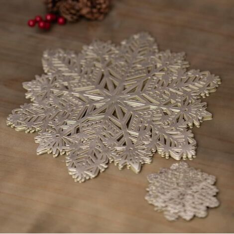 Snowflake Placemats And Coaster Sets 6 pc - Hard Wearing PVC Vinyl Gold Christmas Place Mats For Table - Easy Clean Christmas Place Mats Set Of 6 For Home Restaurant Dining Table Mat