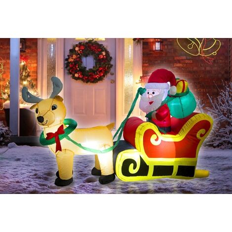 Snowtime 103cm Giant Inflatable Santa & Reindeer with Sleigh Christmas Display