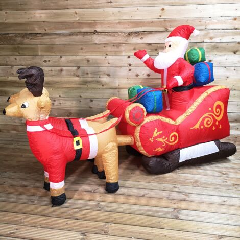 Snowtime 2.4m Giant Inflatable Santa & Reindeer with Sleigh Christmas Display