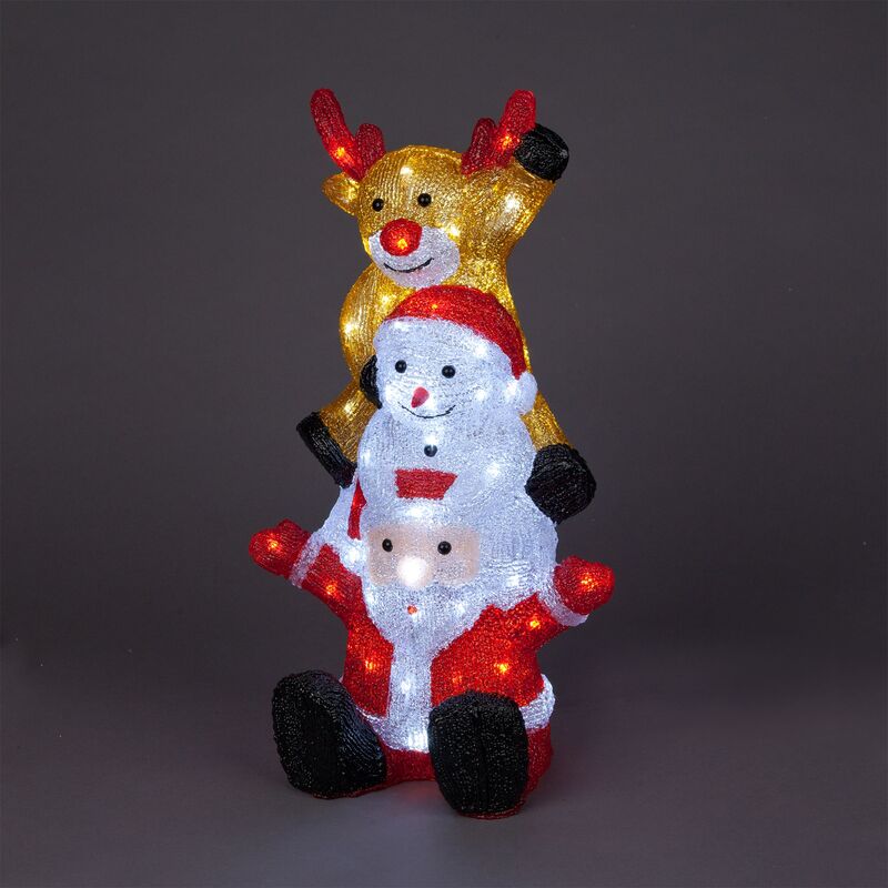 Snowtime - 59cm Indoor Outdoor Santa Snowman Reindeer Tower With 60 Ice White LEDs
