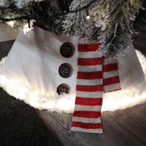 Snowtime 60cm Snowman Tree Skirt Collar / Base Cover with Led Lights and Timer