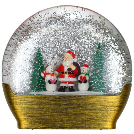 Snowtime Christmas Water Dome with Santa Snowman and Trees - Battery Operated