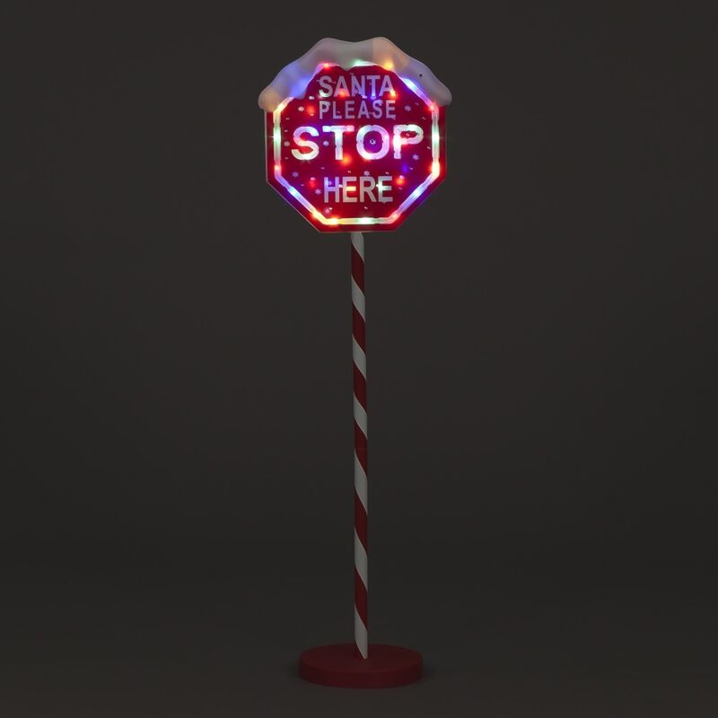 Stop Here Sign with 45 Multi Coloured Led's - 1M Tall - Snowtime