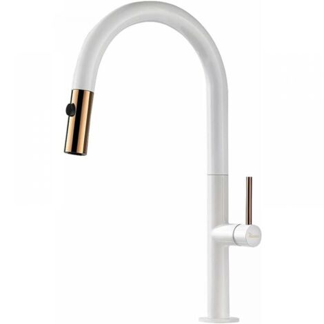 SNQ – Robinet mitigeur de cuisine avec douchette 2 jets pivotant 360° – Laiton et acier inoxydable – Bec haut pour grands pots – Installation facile