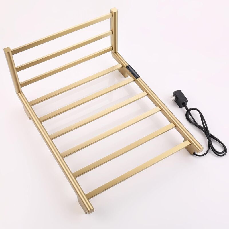 Sèche-Serviette Électrique 76 w Porte-Serviettes Chauffant Électrique 62x50 cm Or Brossé Radiateur de Salle de Bain avec Support de Rangement Pliable