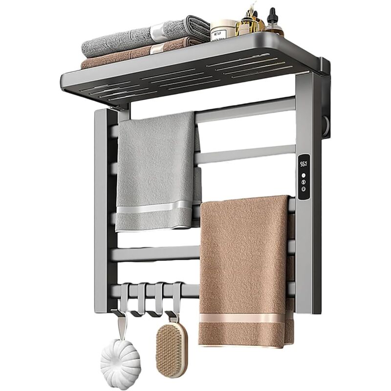 Sèche-Serviettes Électrique 80W Faible Puissance Porte-Serviette électrique Radiateur Salle de Bain avec Minuterie Étanche IPX4 Gris - SNQ