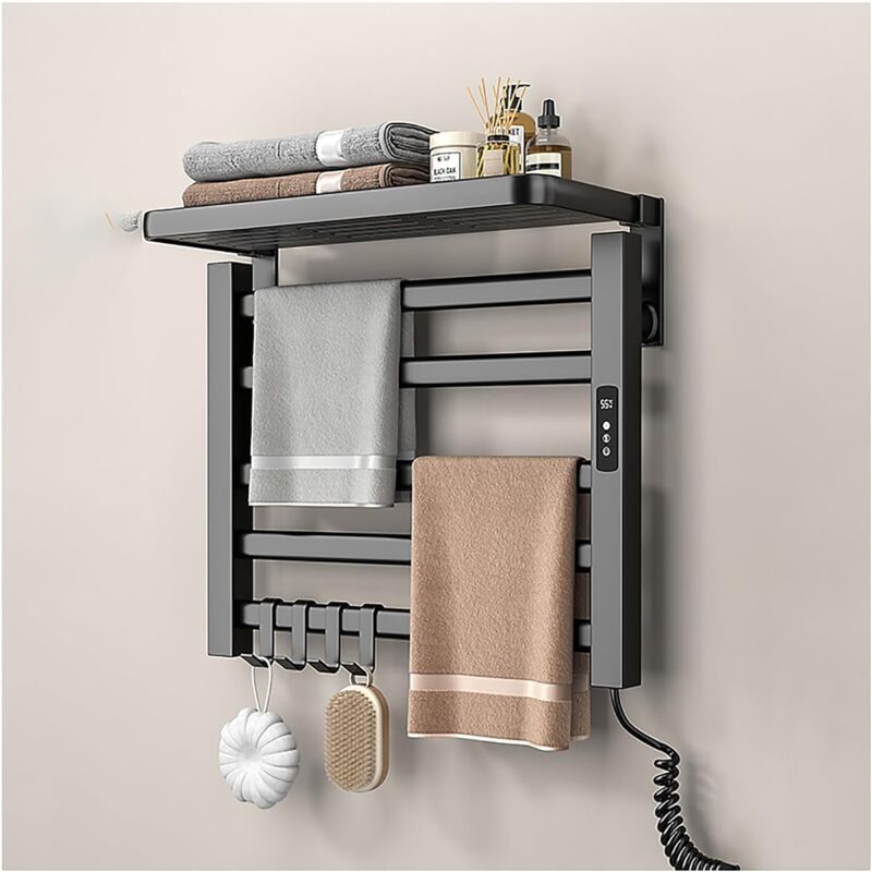 snq Sèche-Serviettes Électrique 80W Faible Puissance Porte-Serviette électrique Radiateur Salle de Bain avec Minuterie Étanche IPX4 Noir