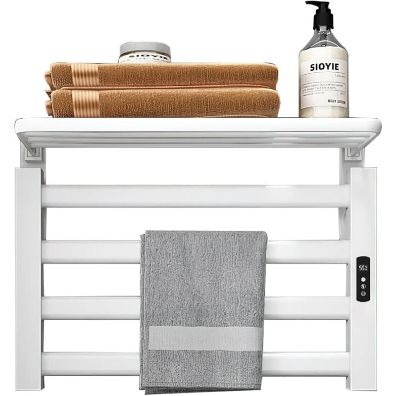 Sèche-Serviettes Électrique Mural Porte-Serviettes Chauffant 80W Basse Consommation IP45 Porte-Serviettes électrique avec Minuterie Radiateur Seche