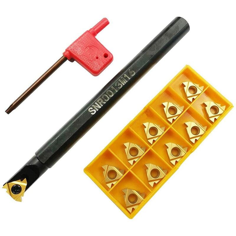 Aougo - SNR0013M16 Support de tournage cnc pour tour à filetage interne + 10 inserts de tournage 16IR AG60 en carbure indexable