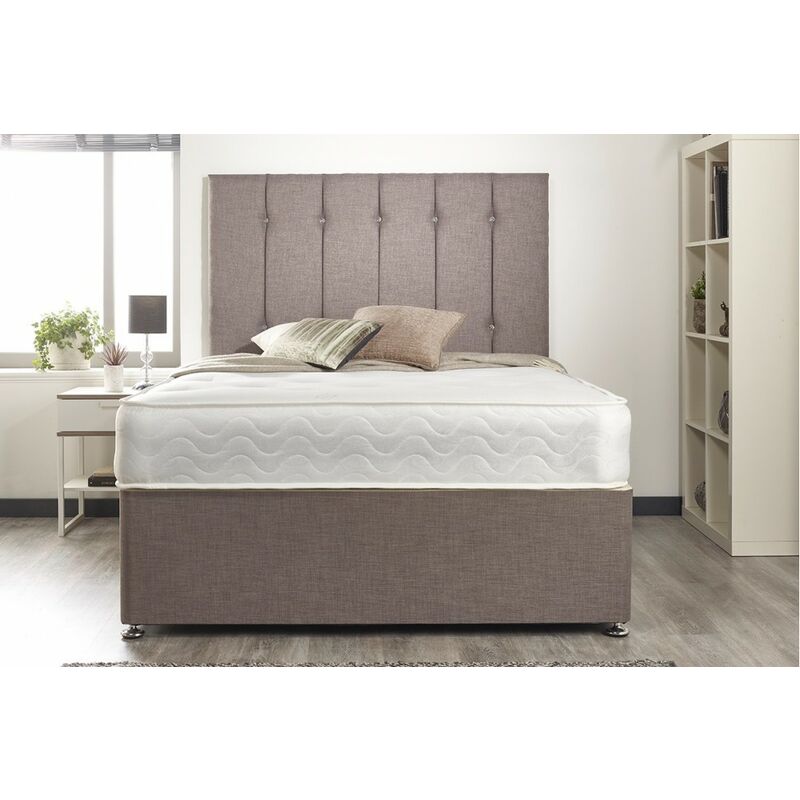 Snuggle Baige Linen Sprung Memory Foam Divan Bed With 2 Drawer One