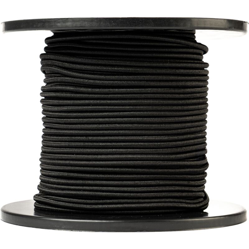 Corde élastique ronde (8mm, 50m, noir) - Qualité professionnelle - Résistante aux intempéries et réutilisable - Charge de rupture 80kg - wll 40kg