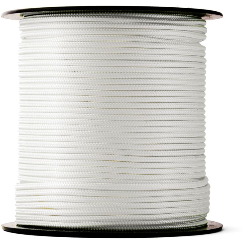 SNURO Corde Nylon Tressée (3 mm, 100 m) - Corde en Polyamide Blanc Solide Résistante à l'Usure - Paracorde Solide - Résistance à la Rupture 170kg