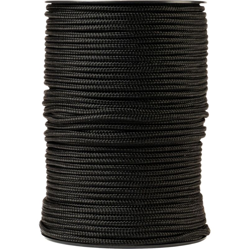 SNURO Corde en nylon (3mm, 100m, noir) - Paracorde en polyamide tressé robuste - Résistante à l'usure et solide - Charge de rupture 170kg