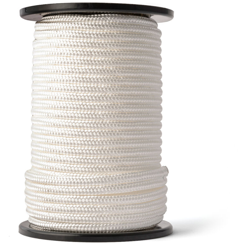Corde Nylon Tressée (8 mm, 50 m) - Corde en Polyamide Blanc Solide Résistante à l'Usure - Paracorde Solide - Résistance à la Rupture 1111kg - Snuro