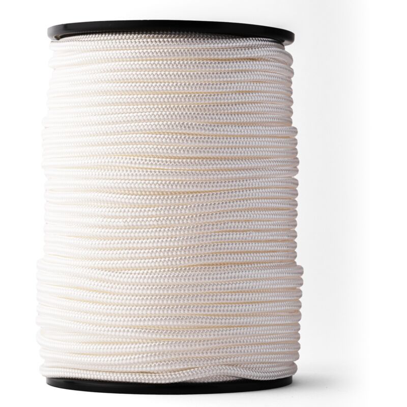 Corde Nylon Tressée (5 mm, 100 m) - Corde en Polyamide Blanc Solide Résistante à l'Usure - Paracorde Solide - Résistance à la Rupture 439kg - Snuro