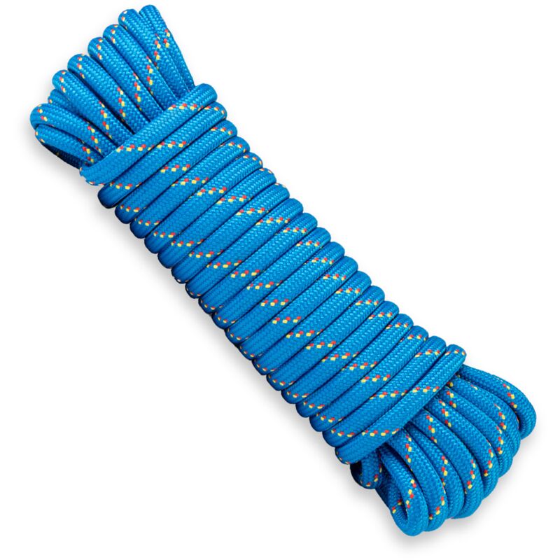SNURO Corde en polypropylène (12mm, 20m, bleu avec jaune et rouge) - Corde tressée - Paracorde épaisse et légère pour l'extérieur, la survie et le