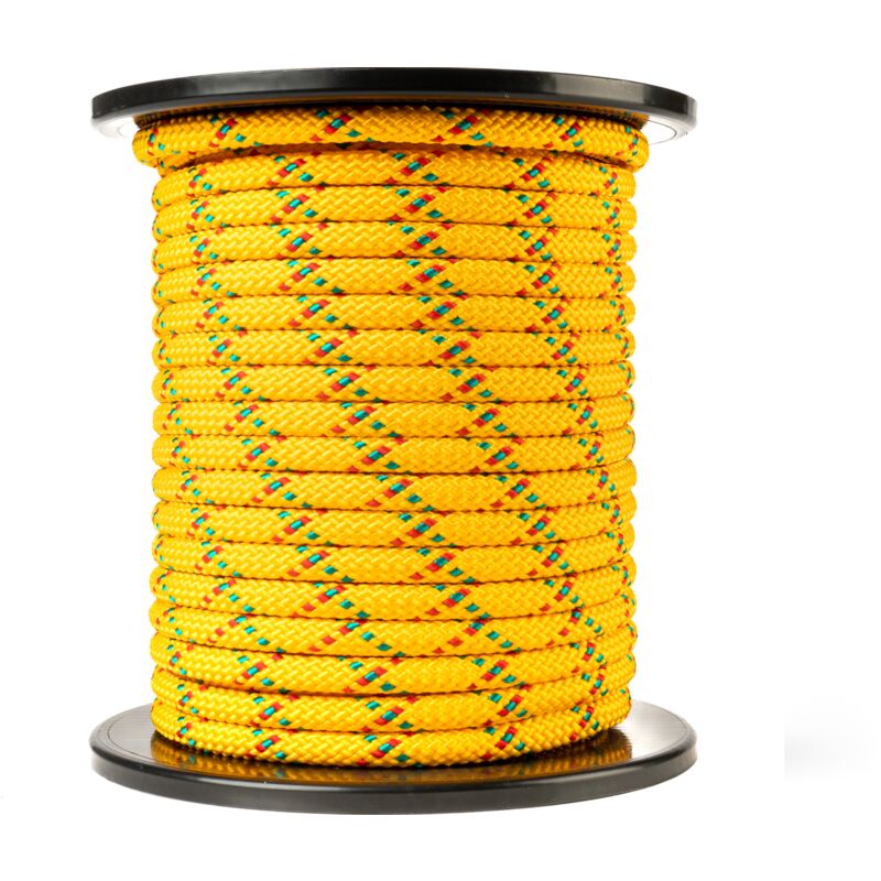 Corde en polypropylène (10mm, 50m, jaune avec rouge et vert) - Corde tressée - Paracorde légère pour l'extérieur, la survie et le jardin - Charge de