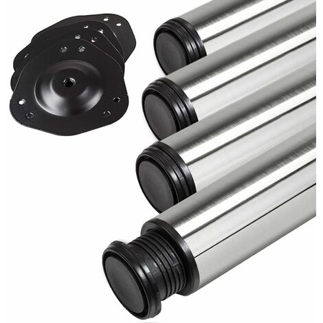 SO-TECH 4 Stück Tischbeine Höhe 710 mm Ø 76 / 80 mm echt Edelstahl gebürstet belastbar bis 300 kg (75 kg pro Stück), Schreibtischbeine mit 32 mm Höhenverstellung Tischfüße