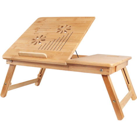 So-Tech – Table pour ordinateur portable pliable – Surface ventilée 55,1 x 35,1 cm – Hauteur réglable 22-30 cm – Matériau bambou – Charge max 15 kg