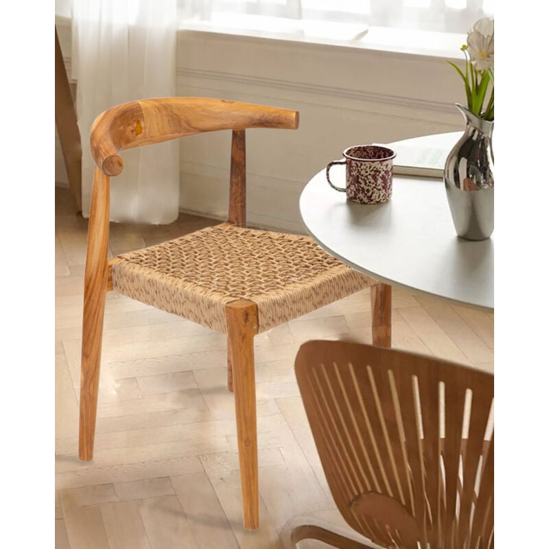 Uniqka - Soa - Chaise en teck massif et corde synthétique