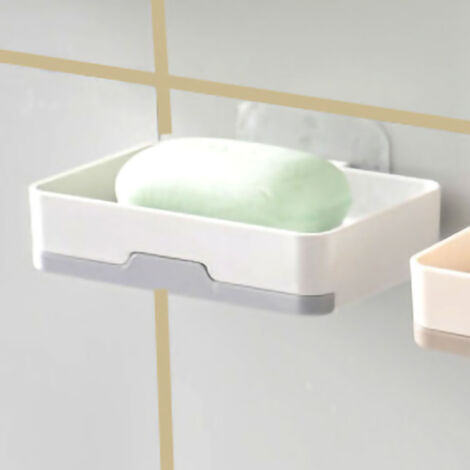 Soap Box Draining Case Holder Rack Plastic Hole Free Installation for Bathroom Toilet Light Gray 1 Layer