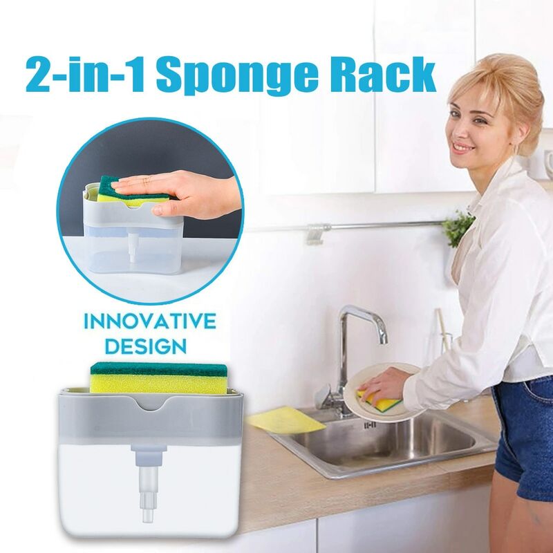 Soap Dispenser 2-in-1sponge Rack Soap Dispenser And Sponge Caddy 13 Ounces Holder Storage Rack Box Set Storage Sponge Soap