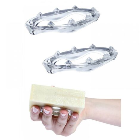 Soap Grips, Non-Drying Dish/Holder Alternative in Bathroom/Kitchen, No-Drop Handles for Tub and Shower, Use with After Soap Lotion Soap Shampoo, Set of 2, Clear