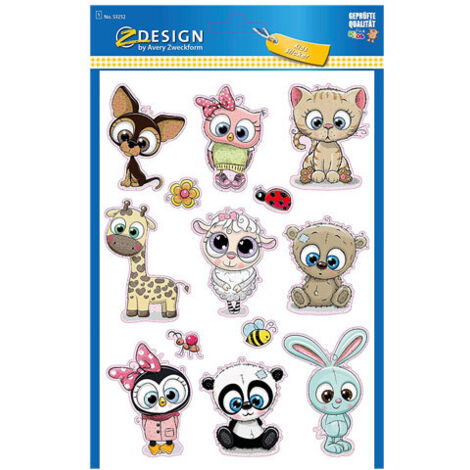SOBRE CON 1 HOJA 150X120MM Y 13 PEGATINAS ANIMALES AVERY 53252